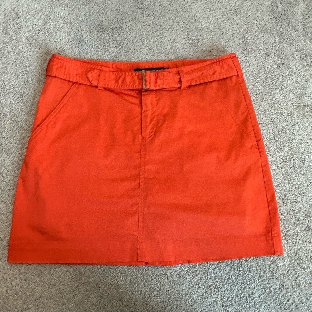 Ralph Lauren golf bright orange belted mini skirt skort Sz 10 - Picture 12 of 13